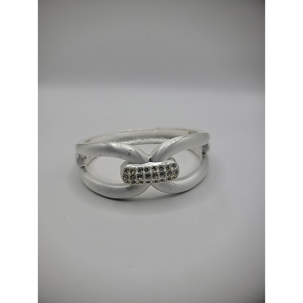 Vintage Bracelet Bangle Silver Tone Crystals Hinged Jewelry Costume